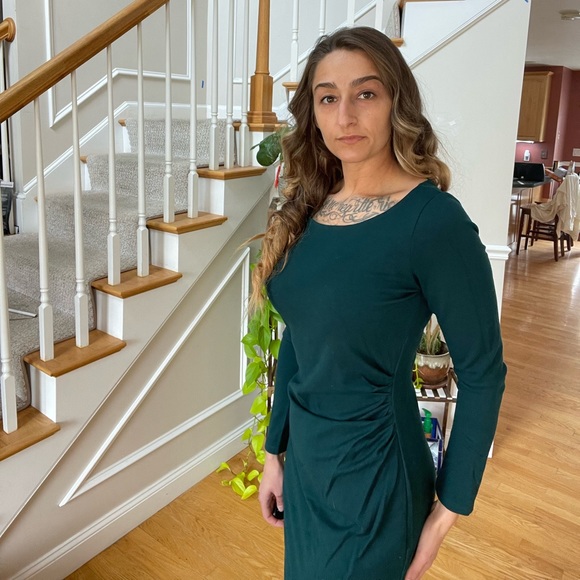 Full Back Zipper Forest Green Long Sleeved Dress - Picture 5 of 7